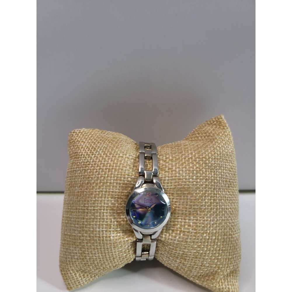 Lei Women's Silver Tone Bracelet Watch Blue Iridescent‎ Dial Bubble Crystal